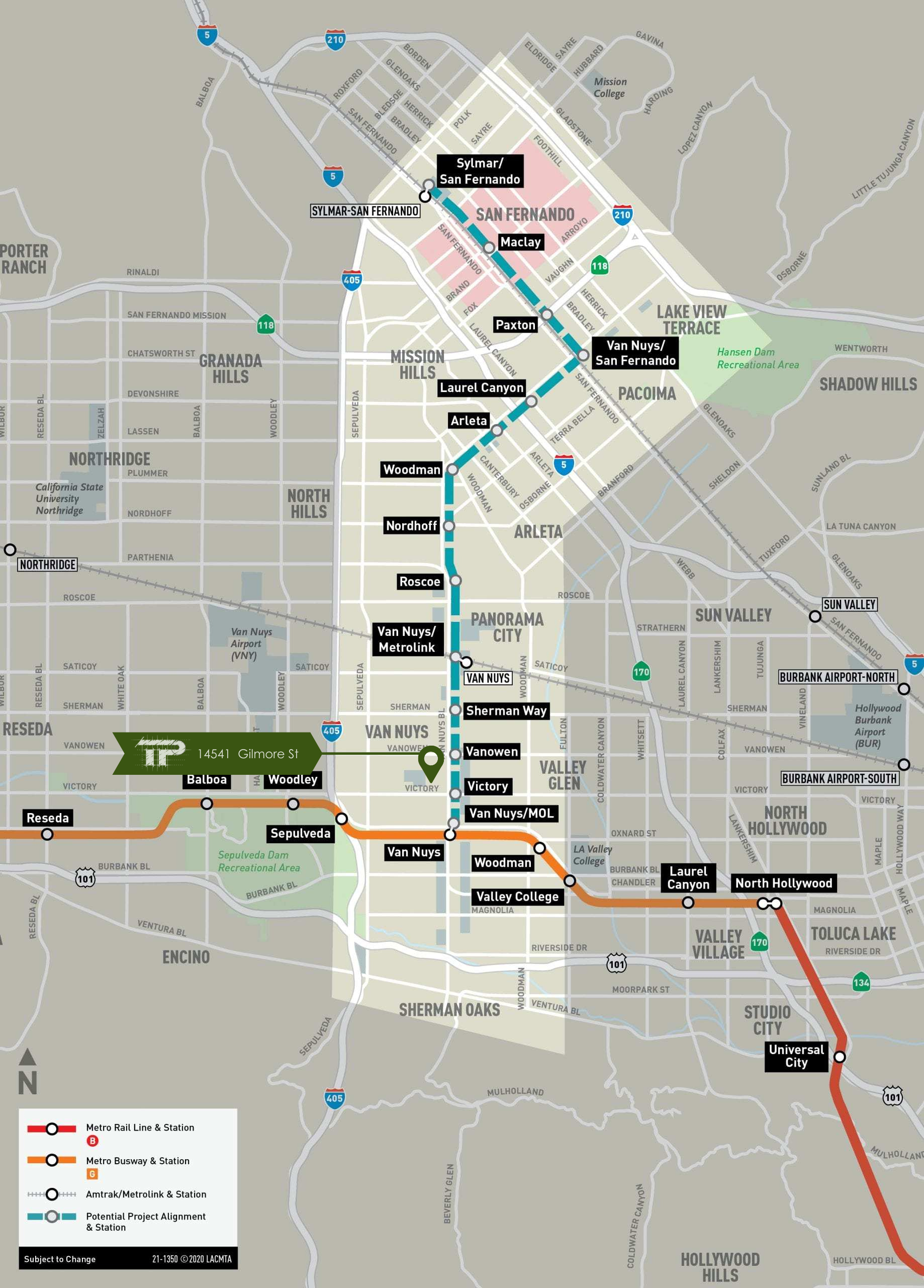 LA Metro LRT Map with Gilmore Apartments